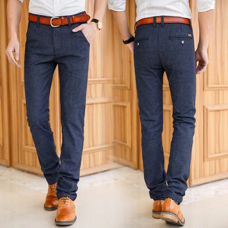 Men's Slim Casual Pants Fashion Business Stretch Trousers Male Brand Plaid