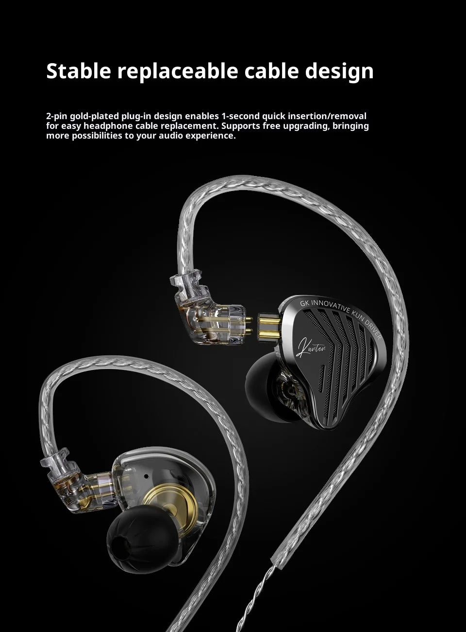 Kz Gk Kunten Dynamic Drive Headphones Hifi 2pin Heavy Bass Earbuds Metal Headphones Detachable Sports Gamer Headphones Custom