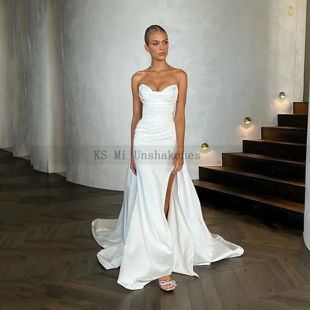 White Bridesmaid Dresses: Wedding Dresses Mermaid Strapless Bride Dress Long Train