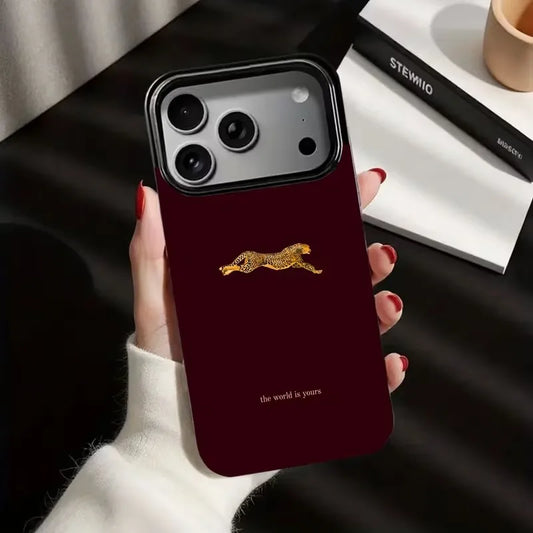 Fashion Leopard Print Burgundy Phone Case For iPhone 17 Pro Case iPhone 11 12 13 14 15 16 Pro Max 17 Air X XS 7 8 Plus 16E Cover