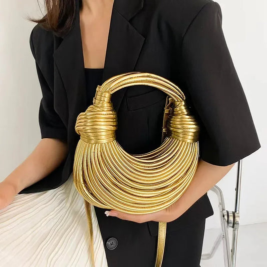 Handbags for Women in Gold Luxury Designer Brand Handwoven Noodle Bags