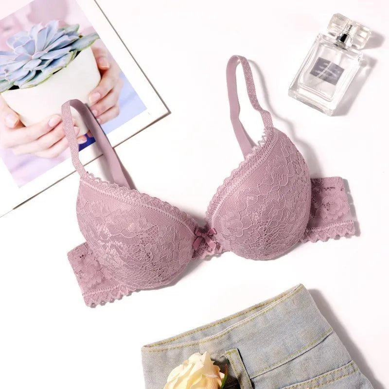 Women's 3/4 Cup Plunge Bras Lace Solid Color Thin Mold Cup Bra Unlined