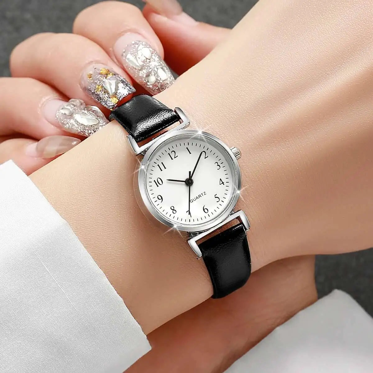 2PCS Fashion Women Quartz Watches Set Simple Small Dial Leather Strap Watch for Girls Reloj Mujer（Without Box）