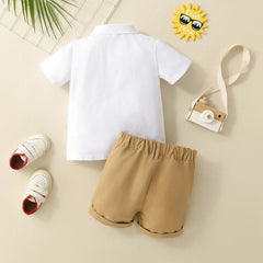 2PCS Summer Boy Children's Shirt Short Sleeved Polo Shirt Neck button Clothes Skin-Friendly Cotton Shirt with Shorts