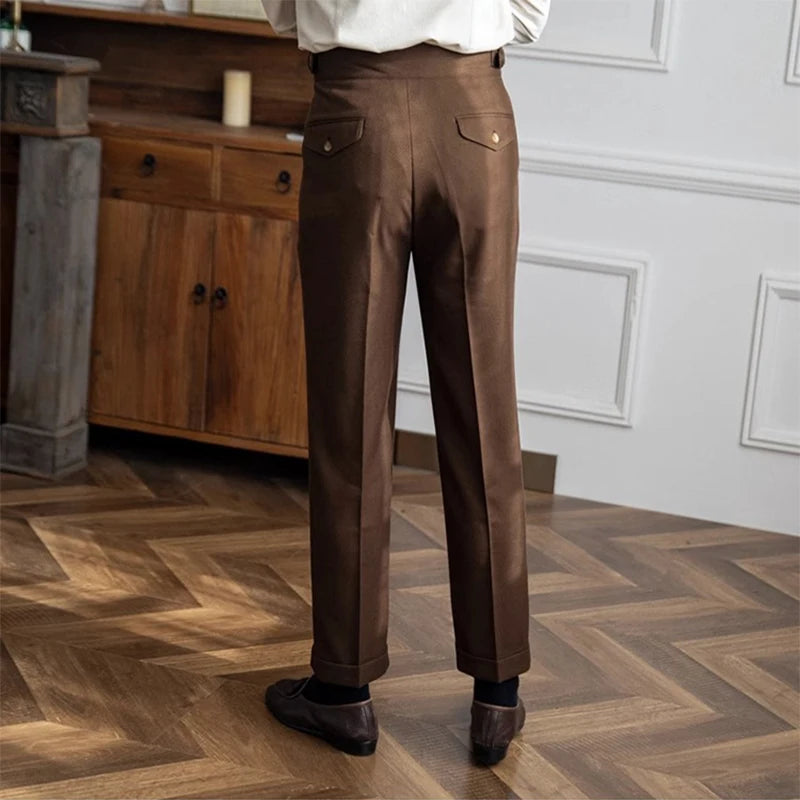 Autumn Winter Men's Business Pants Fashion Thickened Warm Solid Color