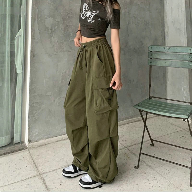 Women Streetwear Cargo Pants Vintage Fashion High Waist Baggy Trousers