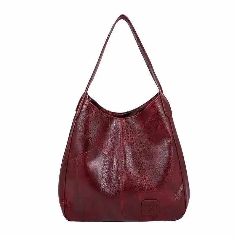 Vintage Women's Bag Leather Large Capacity Marble Grain Women's Shoulder Bag