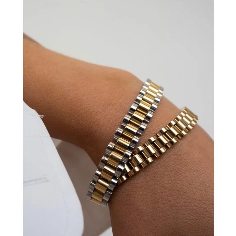 Joolim Jewelry Wholesale Waterproof&No Fade Fashion Chunky Watchband Adjustable Stainless Steel Bracelet High End PVD for Women