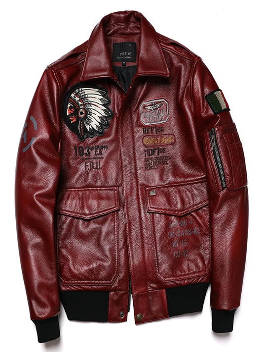 2024 New Indian Embroidery A2 Flying Pilot Suit Genuine Leather Jacket Men's