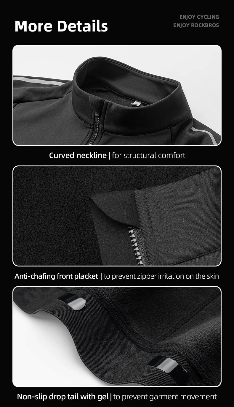 ROCKBROS Bicycle Jersey Fall/Winter Fleece Cycling Clothing Thermal Long Sleeve Cycling Clothing Warmer Windproof Sportswear
