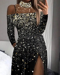 Evening wear Dresses: Evening Dresses Fashion Print Ombre High Slit