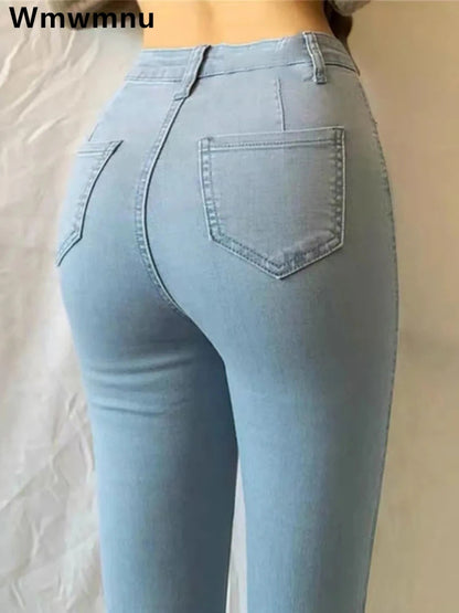 Sexy Skinny High Waist Blue Jeans Women Plus Size 38 40 Korean Fashion Slim Pencil Pant Streetwear Elastic Tight Denim Trousers