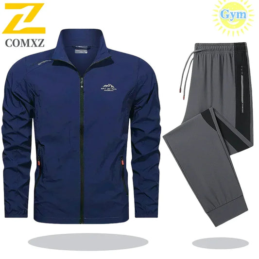 Mens Tracksuit Spring Summer Sportswear 2 Piece Sets Sports Suit Sunscreen Jacket+Pant Running Set Men Fishing Jogger Sweats Set