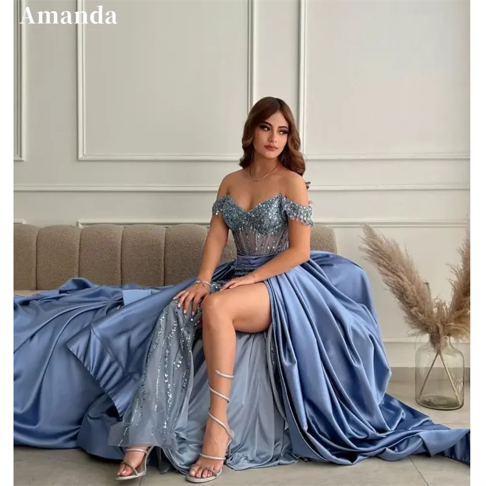 Homecoming Dresses: Blue Off Shoulder Mermaid Prom Dress