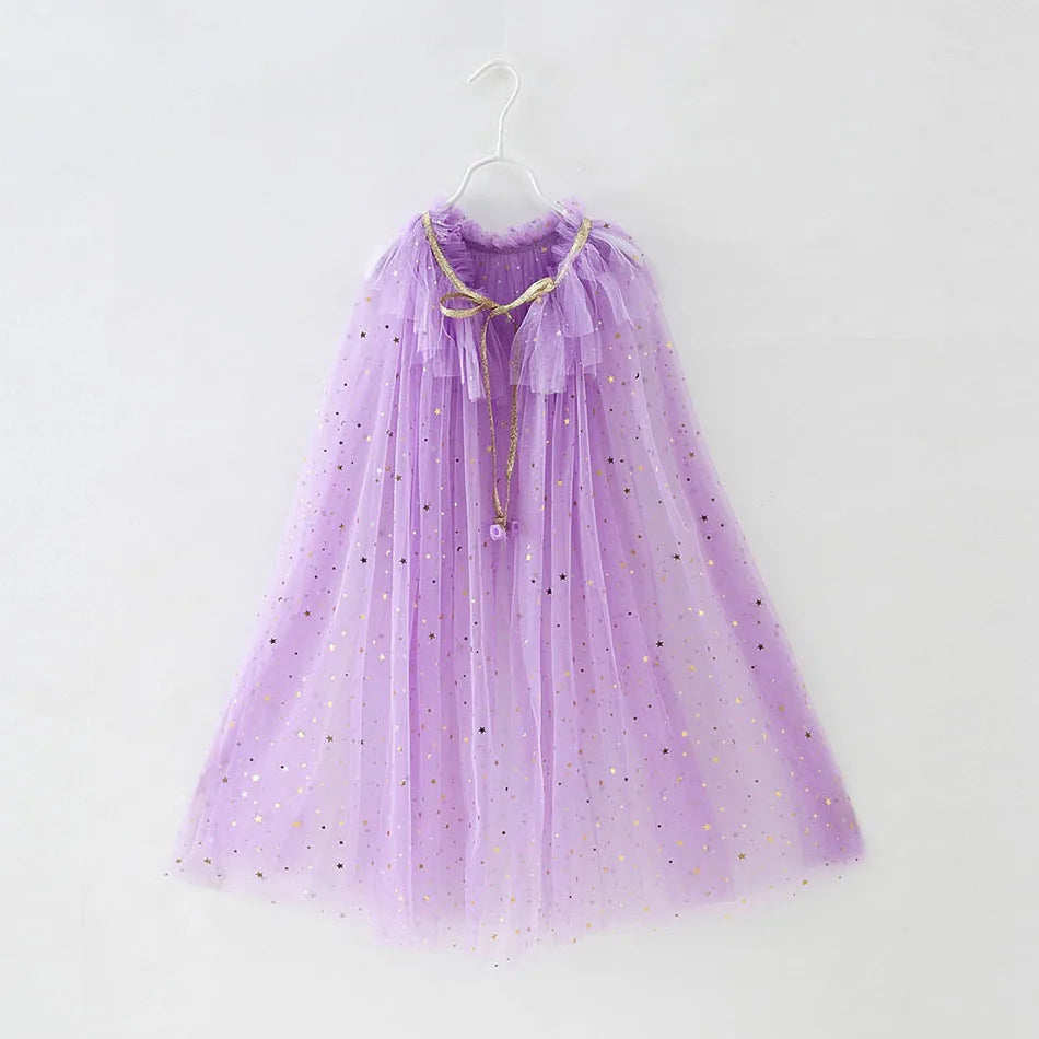 Little Girls Sequins Tulle Cape Children Princess Party Dress Up Cloaks Summer Thin Blue Pink White Halloween Birthday Costumes