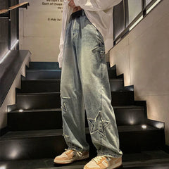 Vintage Streetwear Jeans Women Harajuku Star Aesthetic Wide Leg Denim Trousers