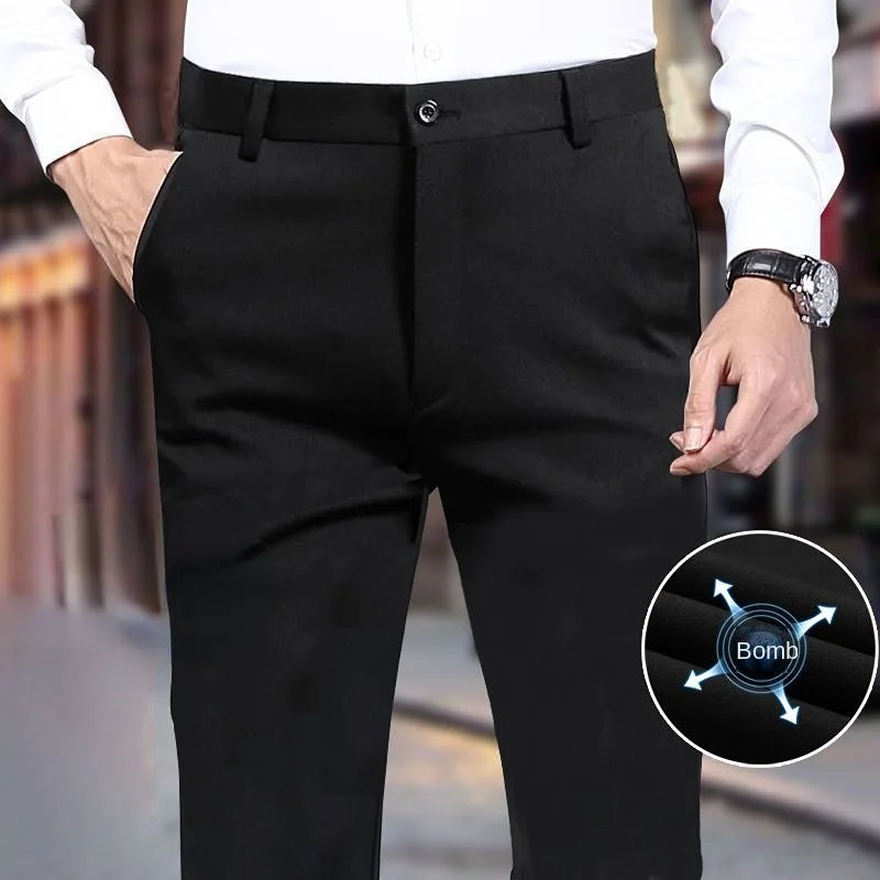 Men's Summer Casual Suit Pants Elastic Non-ironing Trousers Men Black Thin Pants