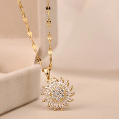 Rotatable Sunflower Necklaces For Women Chain Choker Stainless Steel Jewelry