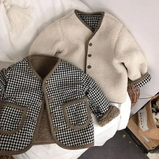 Warm Jacket Children Two Sides Wear Plaid