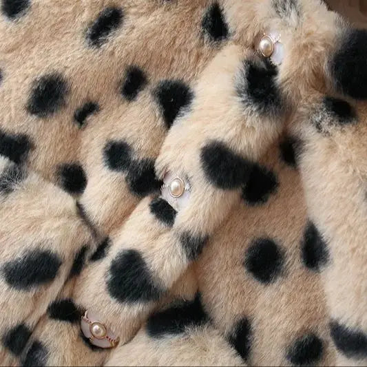 Female Baby Winter Coat Leopard Print Long Sleeved Warm Windproof Wool Sweater