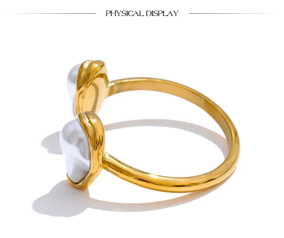 Yhpup 59mm Stainless Steel Baroque Simulated Pearls Cuff Bracelet Bangle Tarnish Resistant Gold Color Wrist Jewelry New