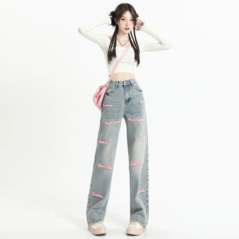 High Waisted Straight Jeans For Y2k Women Streetwear Summer Korean  Trousers