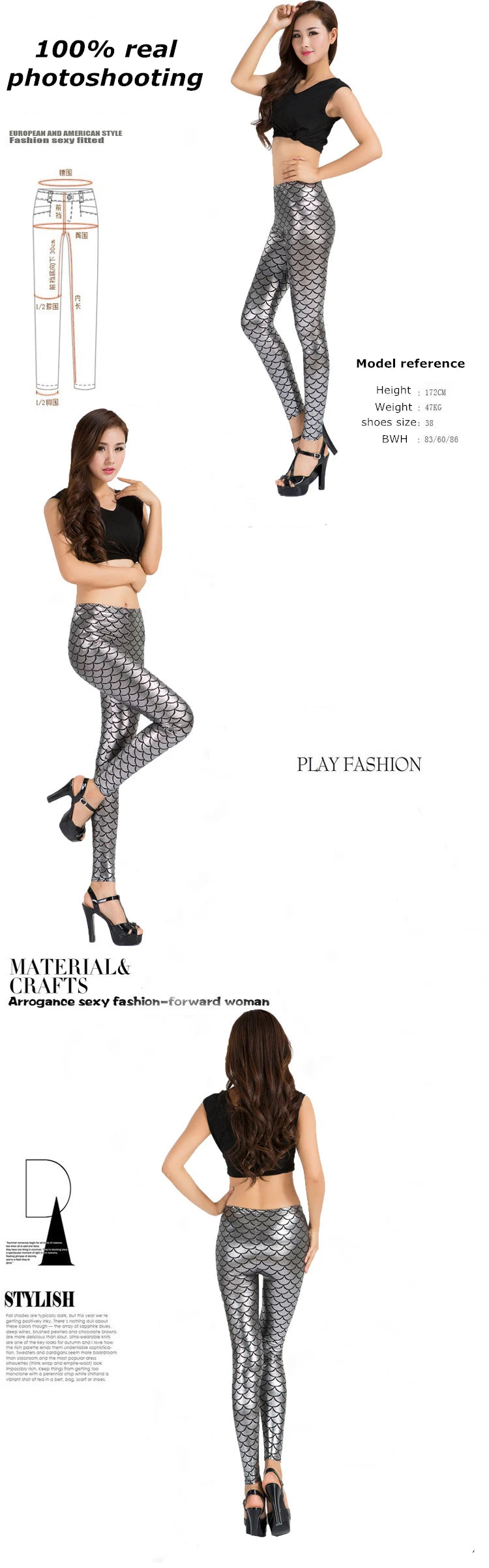 Fashion Shining Mermaid Fish Scale Leggings Women Silky Sparkling Simulated Leather