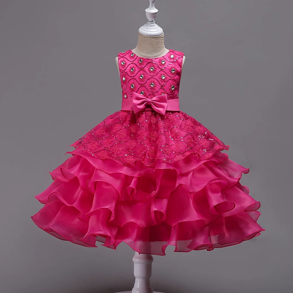Children's wedding dress, princess dress, girl's program performance dress, diamond decoration cake, fluffy skirt