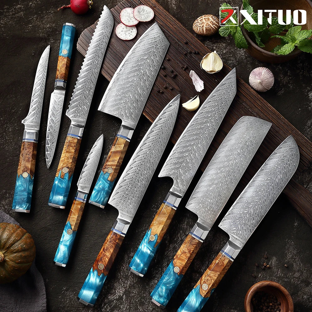 Damascus Knife Set 1-9 PCS Japanese Kitchen Knife Set VG10 Steel Core