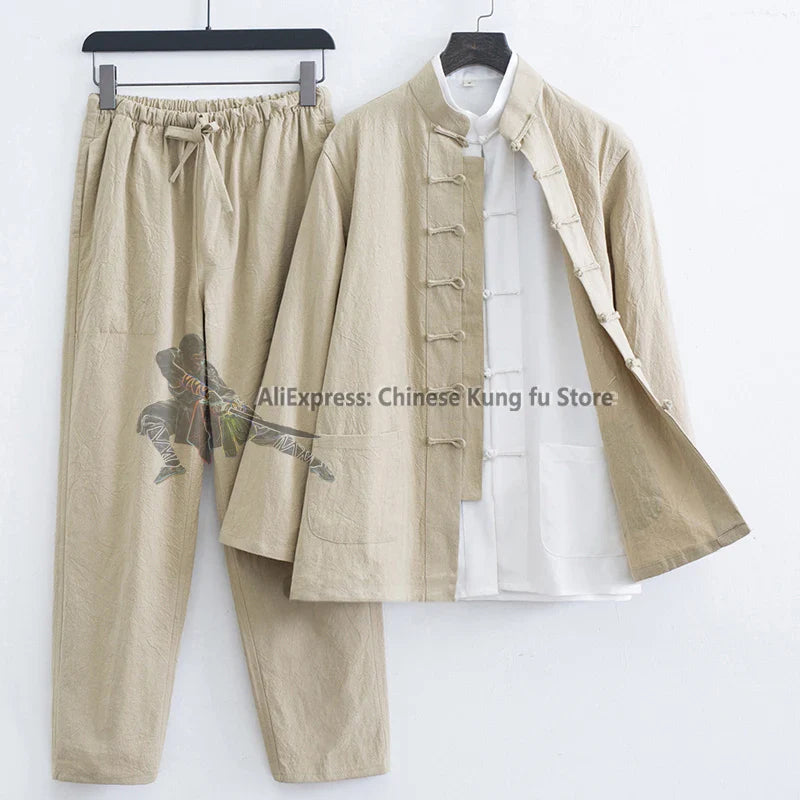 3 Pieces Cotton Linen Kung fu Wing Chun Suit Tai Chi Uniform Martial arts Wushu Jacket and Pants Tang Clothes