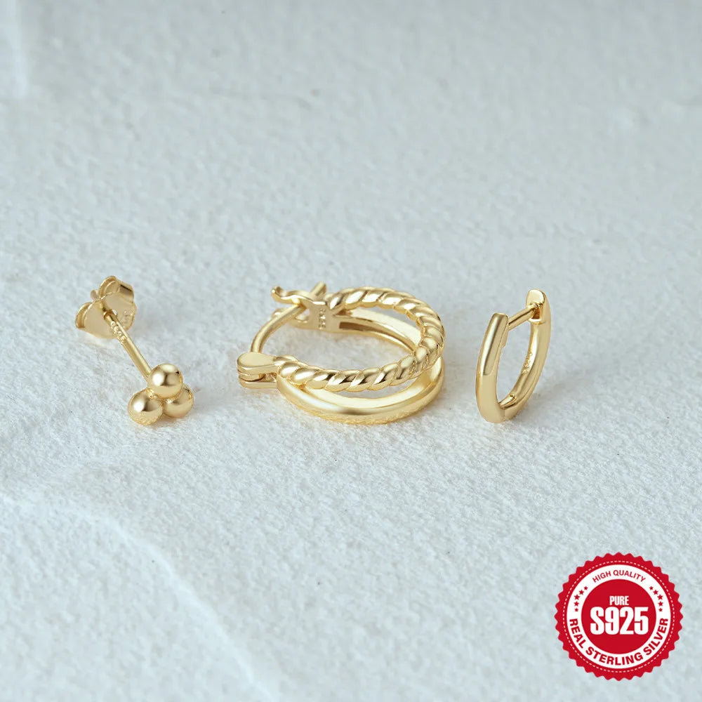 CANNER 925 Sterling Silver 3PCS Zircon Double Layer Hoop Earrings For Women Minimalism Ins Earrings Fine Jewelry Party Gift