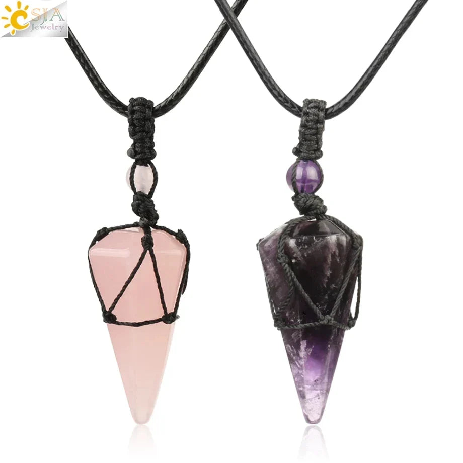 Natural Stone Cone Perfume Bottle necklace Healing Clear Quartz Crystal Pendant Reiki Essentials Oil Diffuser Vial Necklace H119