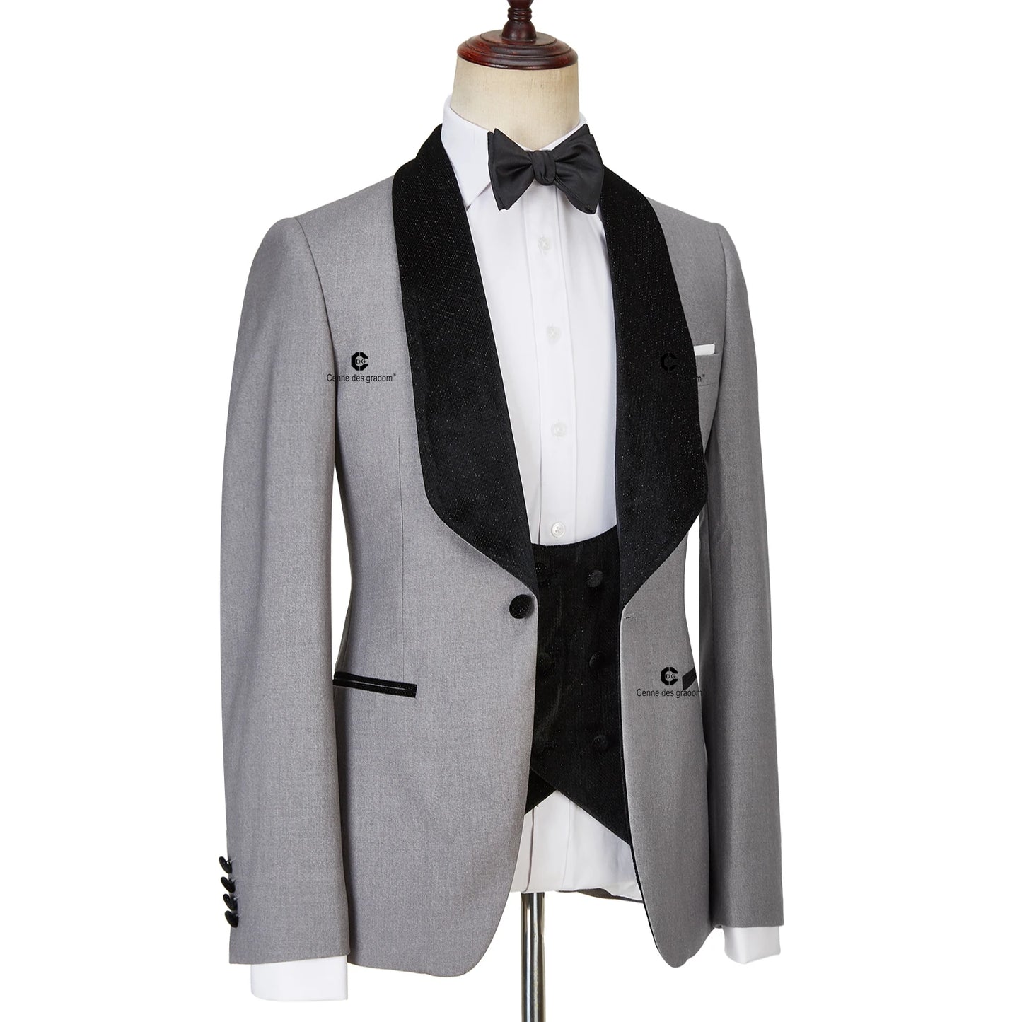 Tuxedo for Mens: Wedding Men Suits Tailored Velvet Shining Collar Classic Grey