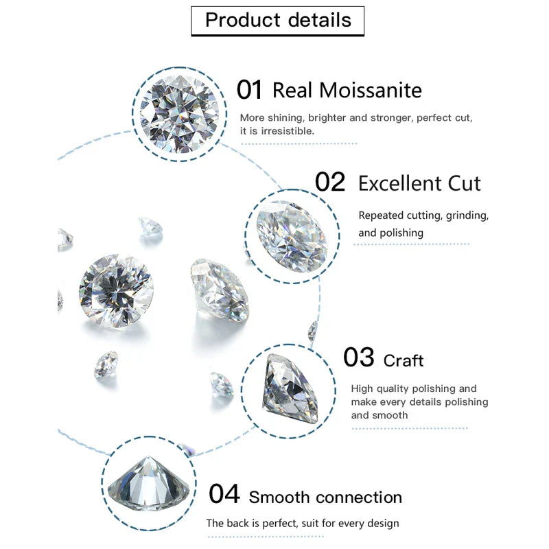 EWYA 0.2/0.5/2ct D Color Moissanite Screw Stud Earrings for Women Men Silver 925 Plated 18K Pass Diamond Test 6 Prong Earring