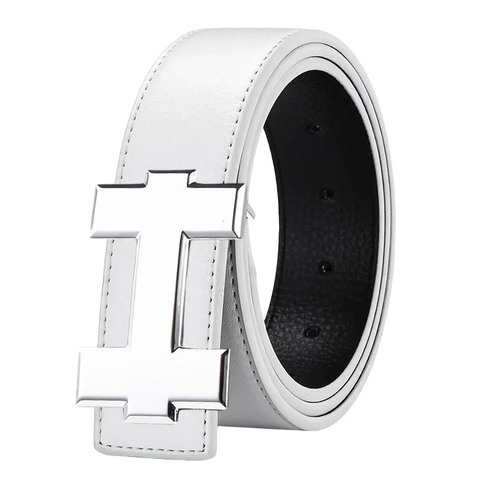 3.3cm Fashion Casual Belt with Silver Smooth Buckle, Designer men belt High-Quality, Unisex Fit, Perfect for Jeans Workwear