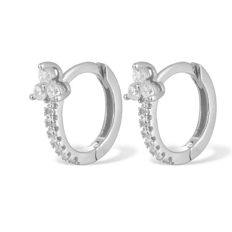 WANTME 925 Sterling Silver Romantic Color Zircon Three-petal Flower Stud Earrings for Women Fashion Huggies Piercing Jewelry