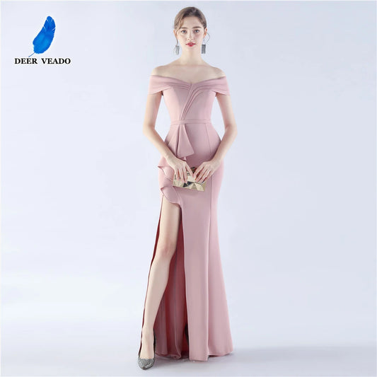 Women's Off Shoulder Evening Dress Long Soft Satin Formal Party Maxi Dress