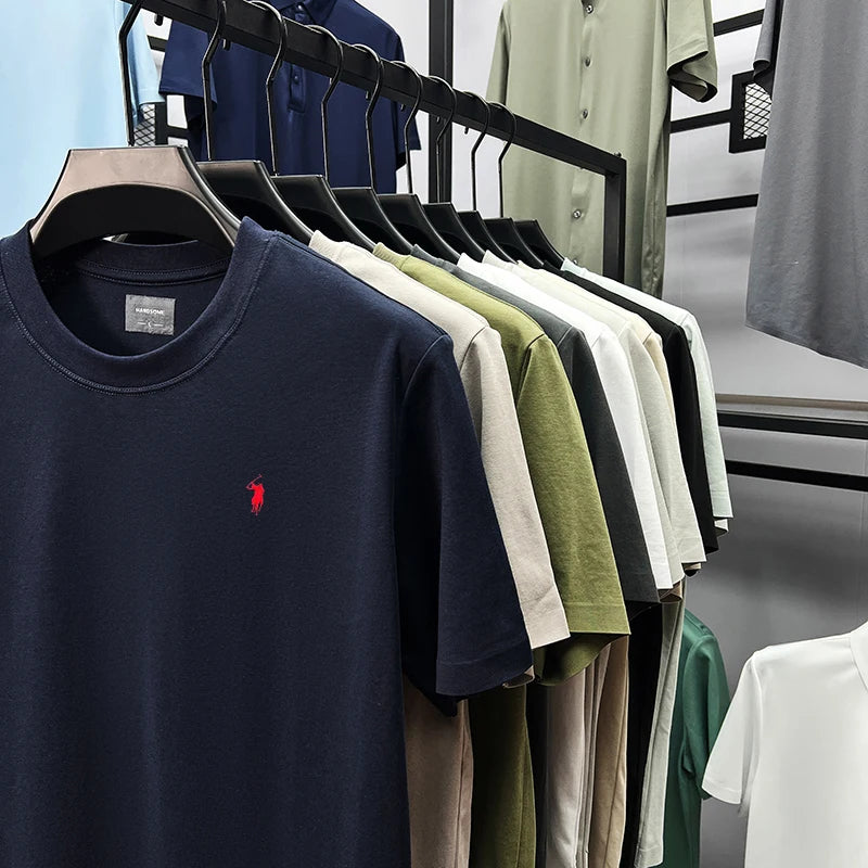 High end silky cotton breathable short sleeve T-shirt men summer designer Paul brand embroidered fashion casual round neck top