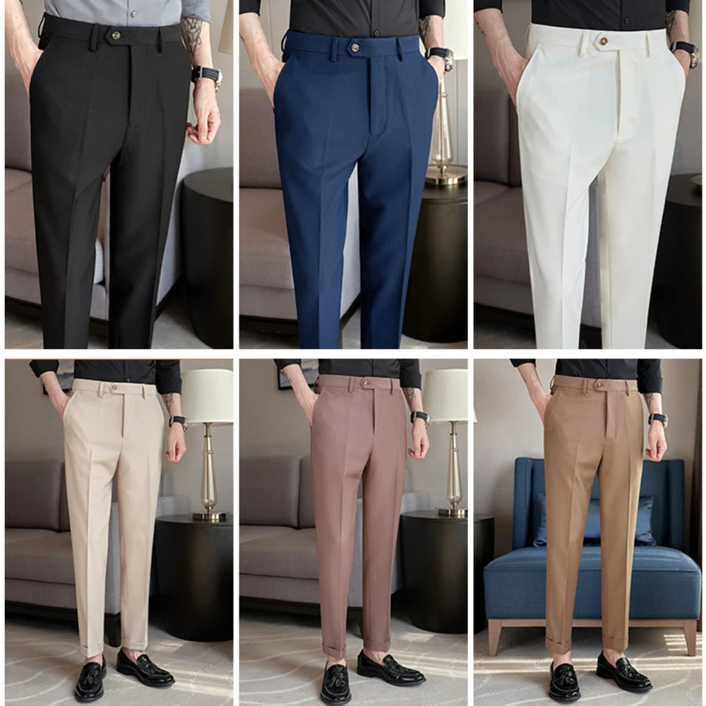 Men's Slim Fit Tapered Dress Pants Apricot Pearlescent Texture Business Casual Suit