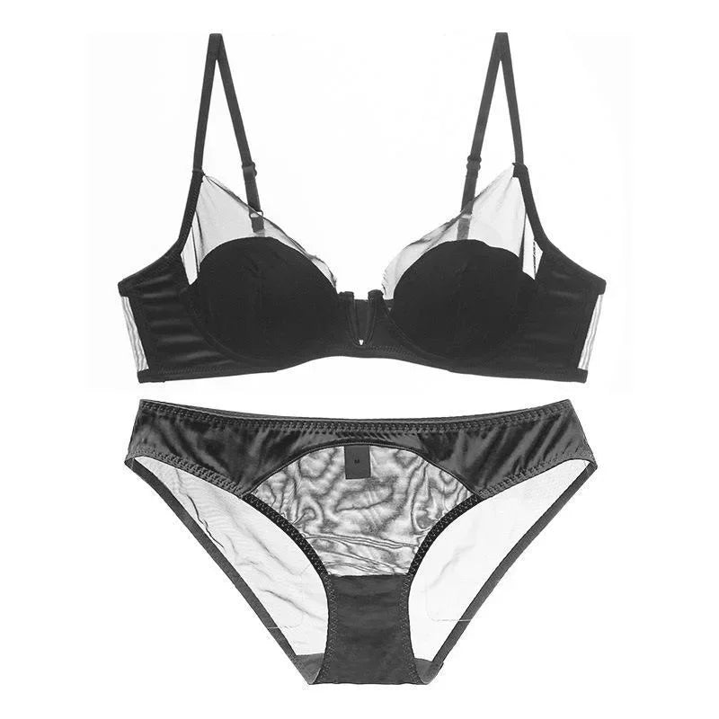 Soft Steel Ring French Ultra-thin Lace Bra Pure Desire Underwear Panty Suit