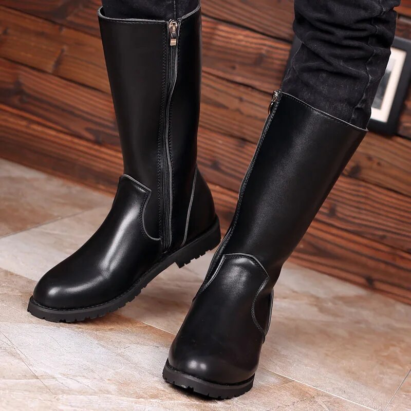 Men Boots 2023 Winter Shoes Men Leather Motorcycle Boots Waterproof Equestrian Boots Black Long Military Botas Knight Boots