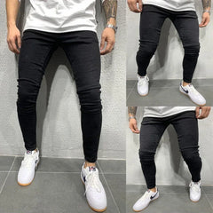 Men Fashion Thin Skinny Jeans Male Hip-hop Trousers Pure Color Ripped