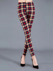 Female Fitness Leggings Women Print Plaid Leggings Lady Slim Pencil Pants