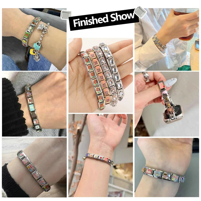 New Women's Men's Jewelry DIY 9MM Width Italian Elastic Charm Bracelet Solid Color Stainless Steel Fashion Bangle