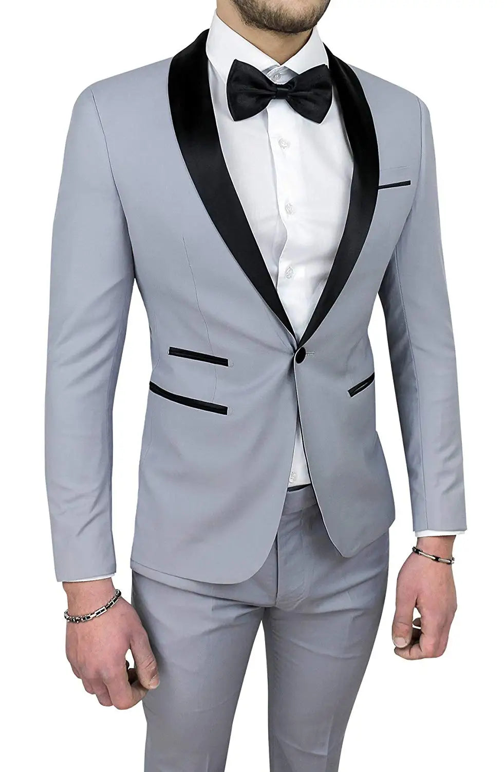 Tuxedo for Mens: Light Gray Men Suits Shawl Lapel Jacket Pants Wedding Italian Blazer