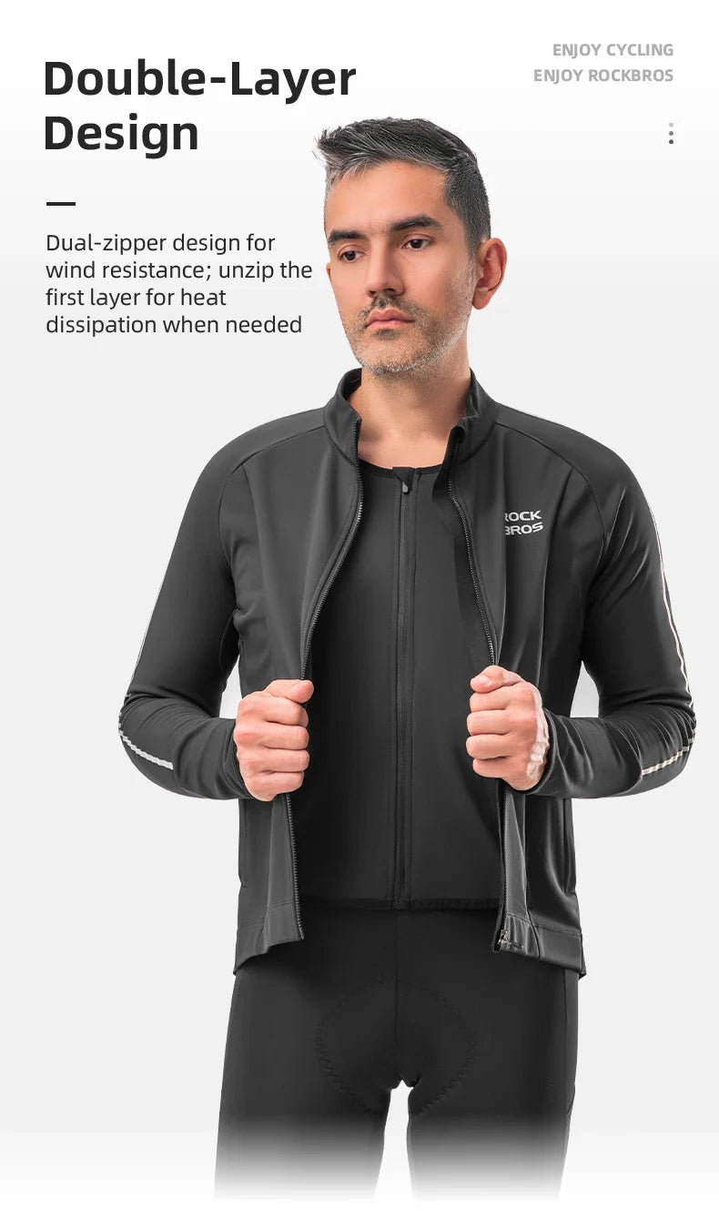 ROCKBROS Bicycle Jersey Fall/Winter Fleece Cycling Clothing Thermal Long Sleeve Cycling Clothing Warmer Windproof Sportswear