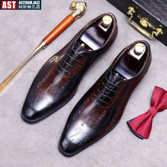 Handmade Mens Oxford Shoes Genuine leather Brogue Dress Shoes Classic Business