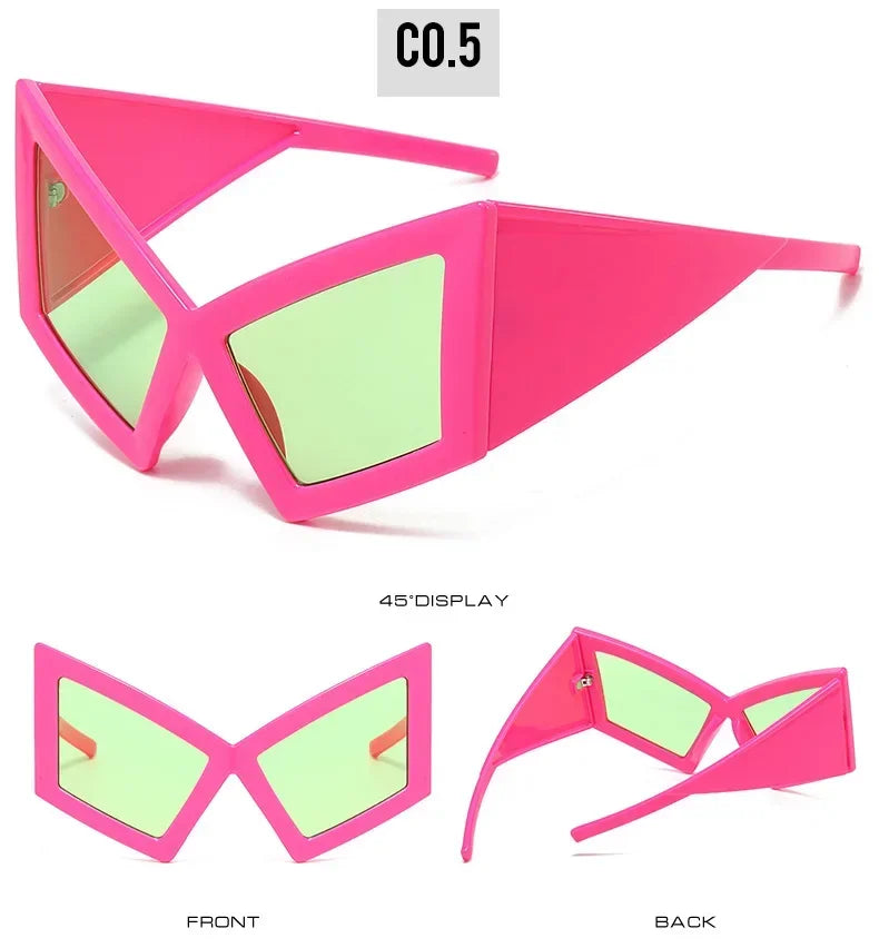 JNPCXI Fashion Oversized Cat Eye Sunglasses Women Red Shades UV400 Retro Gradient Men Wide Legs Sun Glasses