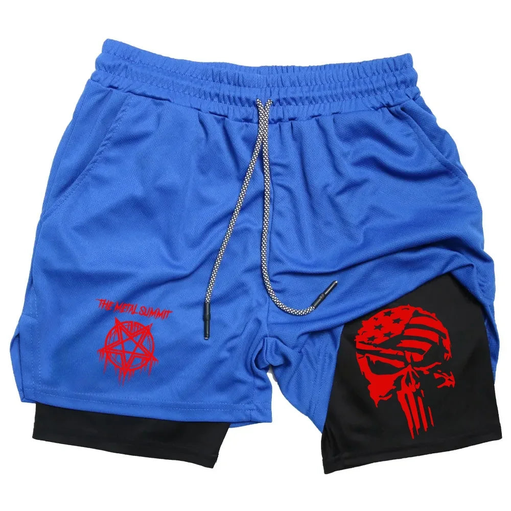 Men Anime Double Layer Shorts Gym Workout Printed Sports Multi-performance Training Quick-drying Jogging Pants Towel Pants M-3xl