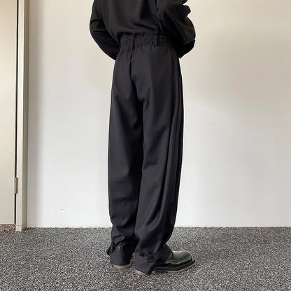 Casual Pants Men Foot-adjustable Folds Japan Korean Streetwear Fashion Loose
